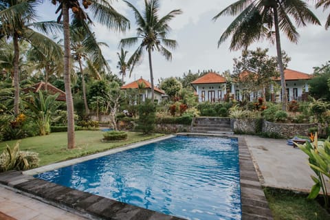 Property building, Spring, Natural landscape, Garden, Garden view, Pool view, Swimming pool