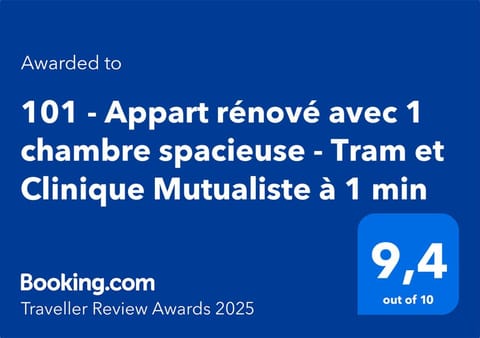 101 - Appart rénové avec 1 chambre spacieuse - Tram et Clinique Mutualiste à 1 min Apartment in Grenoble