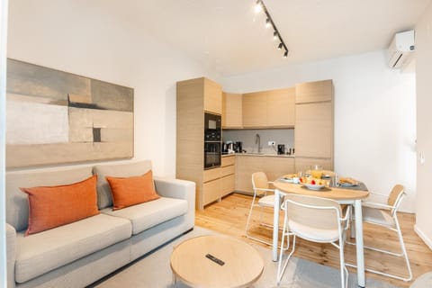 Living room, microwave, oven, kitchen
