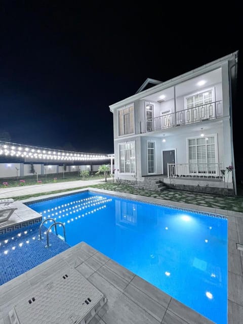 Night, Pool view, Swimming pool, sunbed