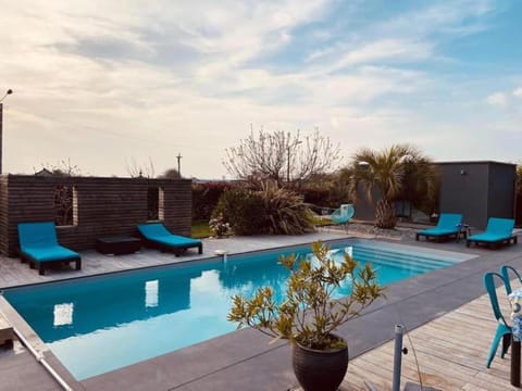 Patio, Natural landscape, Pool view, Swimming pool, sunbed