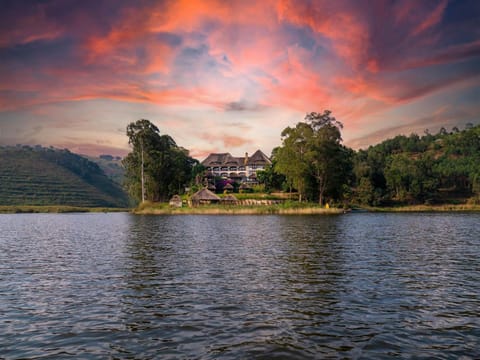 Property building, Natural landscape, Lake view, Sunset