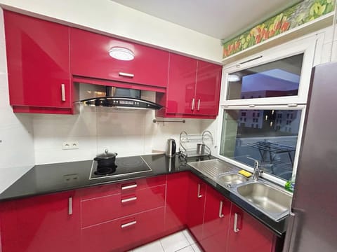 Kitchen or kitchenette, stove