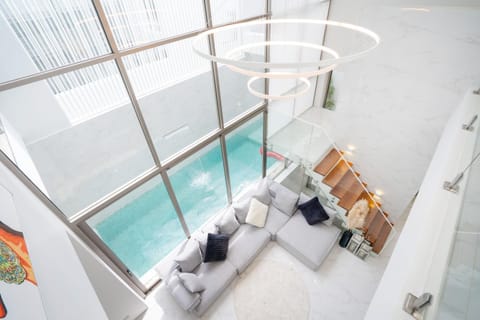 Living room, Photo of the whole room, Seating area, Pool view, Swimming pool