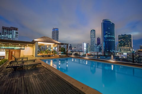 Night, City view, Pool view, Swimming pool, Swimming pool