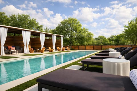Spring, Summer, Pool view, Swimming pool, sunbed