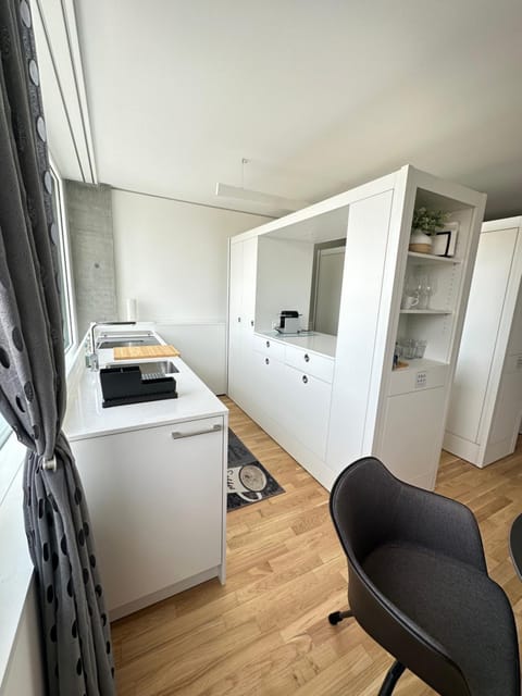 Kitchen or kitchenette, stove