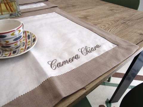 Dining area, Text overlay