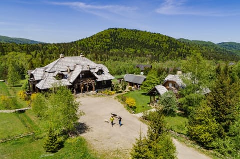 Property building, Spring, People, Natural landscape, Bird's eye view, Mountain view