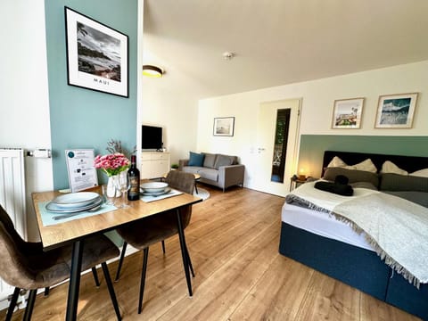 Bed, Living room, Dining area