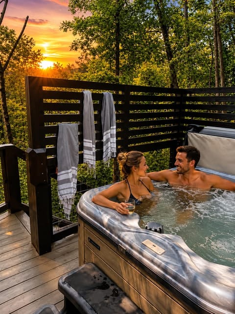 Patio, People, Natural landscape, Hot Tub, View (from property/room), Sunset