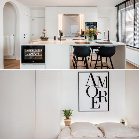 Dining area, minibar, oven, stove