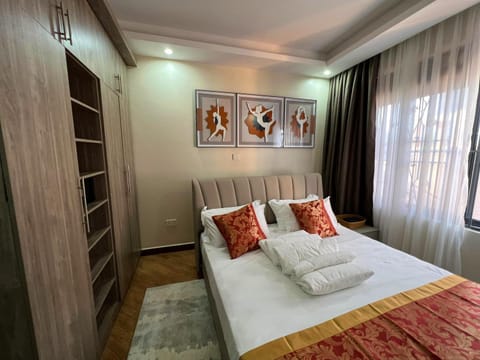 Bed, wardrobe