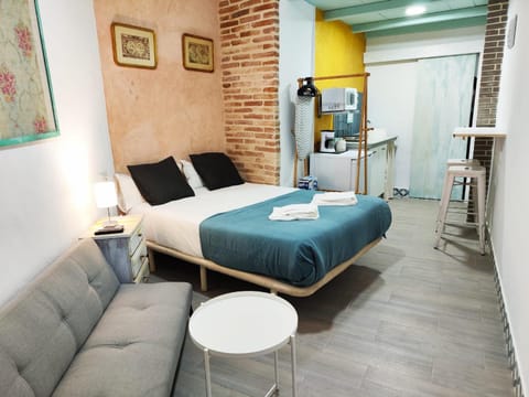 Bed, TV and multimedia, Kitchen or kitchenette, Living room, Photo of the whole room, Seating area, Dining area, Bedroom