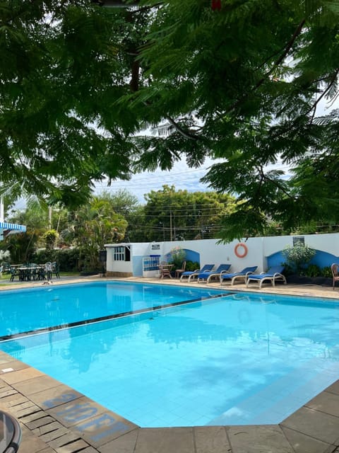 Swimming pool, sunbed