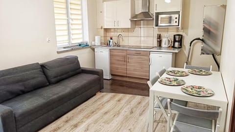 Kitchen or kitchenette, Living room, Seating area, Dining area