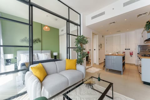 Kitchen or kitchenette, Living room, Seating area, Dining area, stove