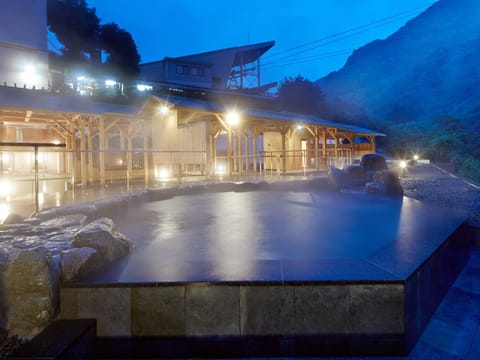 Night, Natural landscape, Hot Spring Bath, Mountain view, Open Air Bath, Public Bath