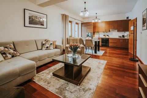 Kitchen or kitchenette, Living room, Seating area, Dining area