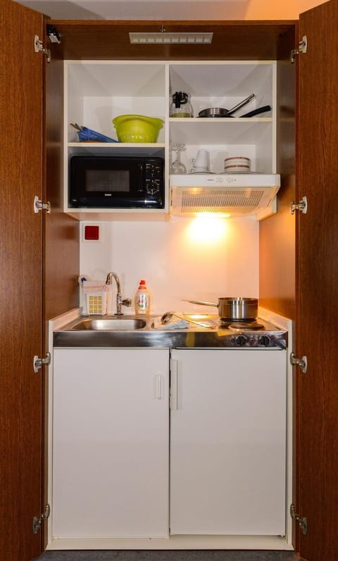 Kitchen or kitchenette, minibar, stove