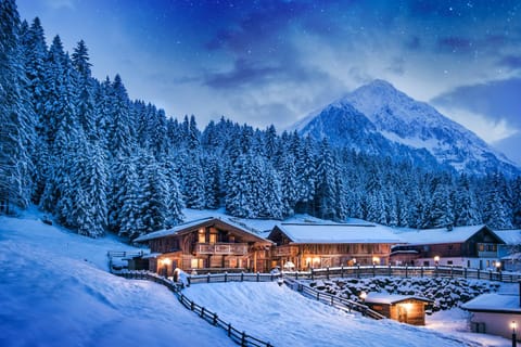 Property building, Night, Natural landscape, Winter, Mountain view