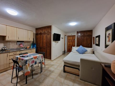Bed, TV and multimedia, Dining area, stove, kitchen