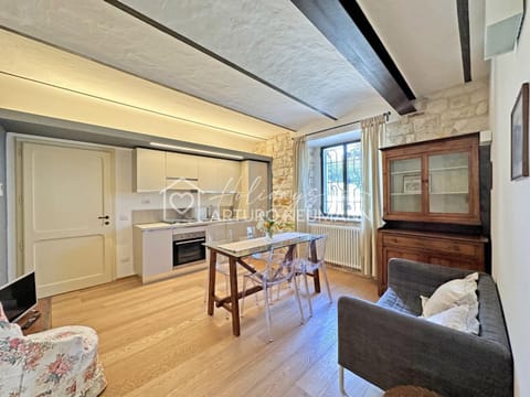 Kitchen or kitchenette, Living room, Seating area, Dining area, stove