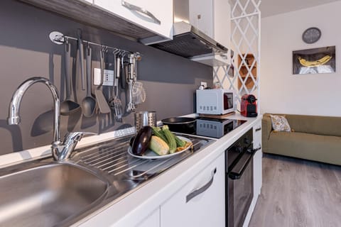 Kitchen or kitchenette, stove