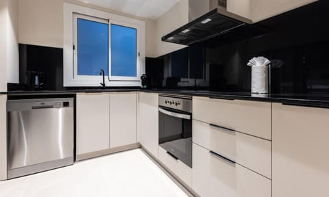 Kitchen or kitchenette, dishwasher, stove