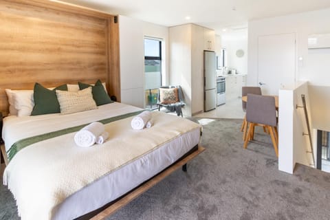 Bed, Kitchen or kitchenette, Photo of the whole room, Decorative detail, Dining area, hair dresser, towels, air conditioner