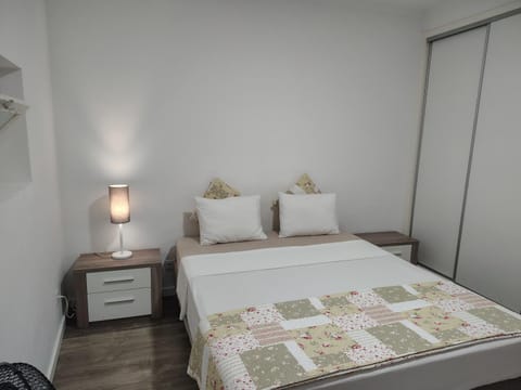 Bed, wardrobe