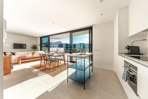 Kitchen or kitchenette, Living room, Dining area, dishwasher, oven, stove