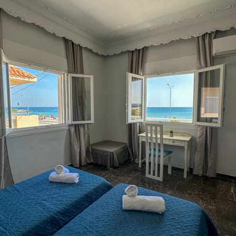 Bed, Natural landscape, View (from property/room), Balcony/Terrace, Photo of the whole room, Beach, Bedroom, Sea view, hair dresser, towels