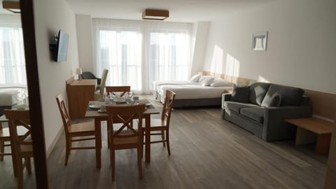 Bed, TV and multimedia, Living room, Photo of the whole room, Seating area, Dining area, Bedroom