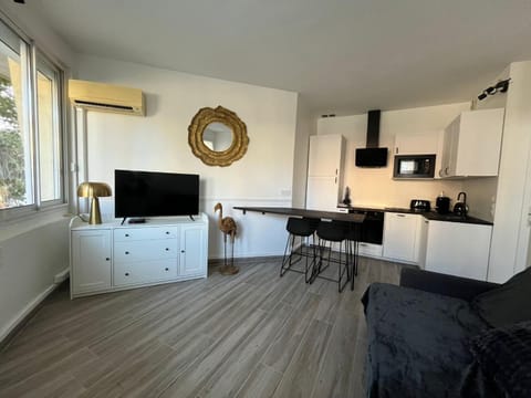 Living room, kitchen, air conditioner