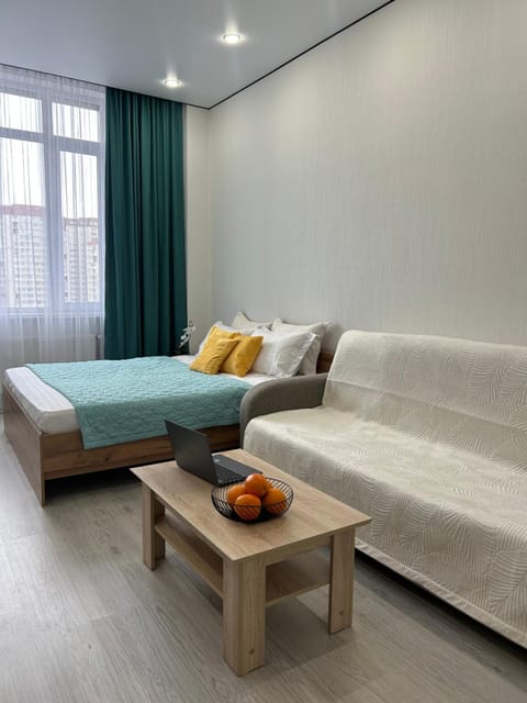 Bed, Living room, Seating area