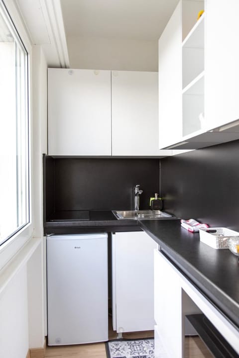 Kitchen or kitchenette, stove