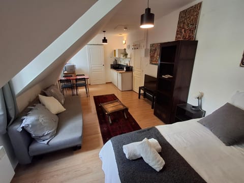 Bed, TV and multimedia, towels
