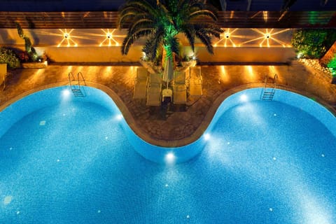 Night, Pool view, Swimming pool, Swimming pool