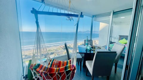Bed, Day, Natural landscape, Summer, View (from property/room), Balcony/Terrace, Living room, Seating area, Dining area, Bedroom, Sea view, Sunset