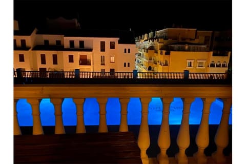 Property building, Night, Natural landscape, Balcony/Terrace, Swimming pool, Swimming pool