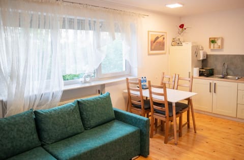 Kitchen or kitchenette, Living room, Seating area, Dining area