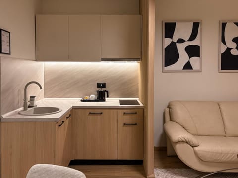 Kitchen or kitchenette, Living room, Seating area