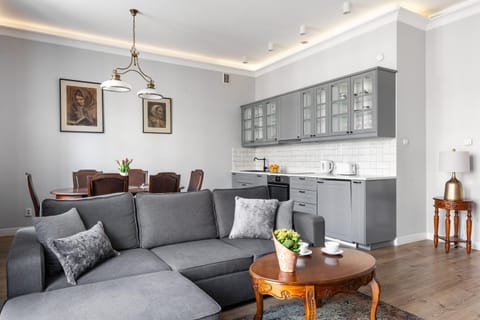 Kitchen or kitchenette, Living room, Seating area, Dining area