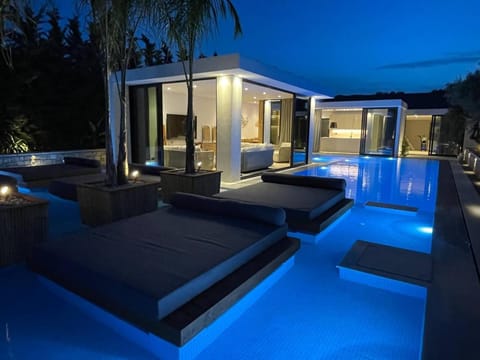 Property building, Night, Pool view, Swimming pool