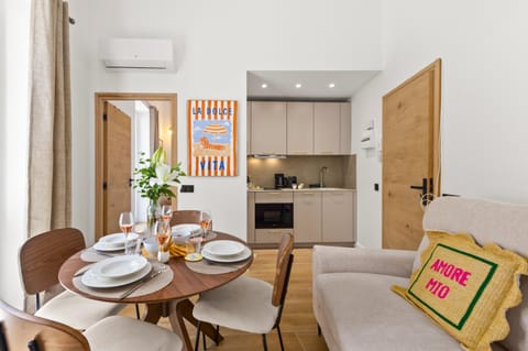 Kitchen or kitchenette, Living room, Dining area, stove, air conditioner
