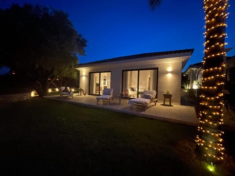 Property building, Night, Garden, Garden view