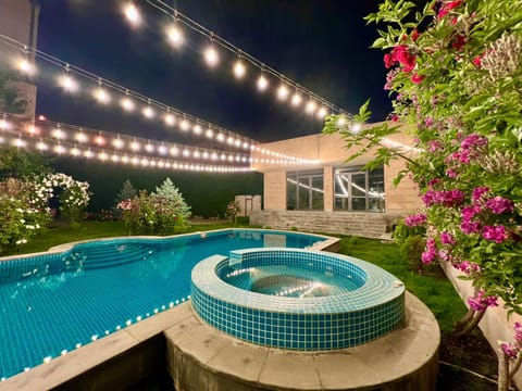 Night, Natural landscape, Garden, Garden view, Pool view, Swimming pool