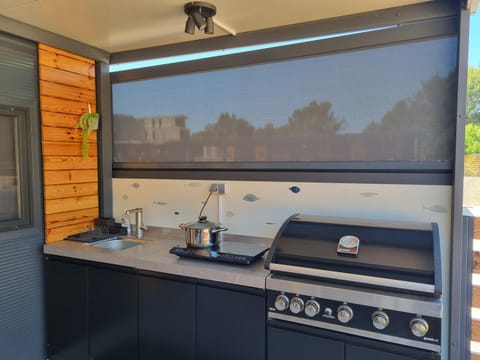 Kitchen or kitchenette, stove