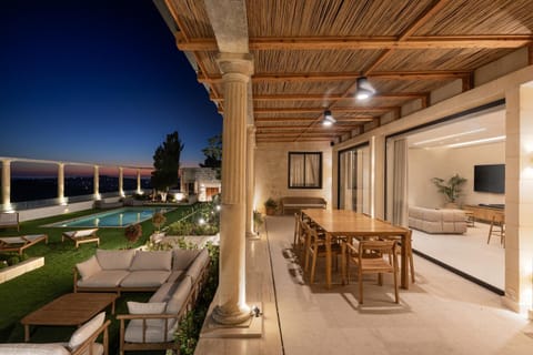 Patio, Night, Natural landscape, View (from property/room), Seating area, Evening entertainment, Pool view